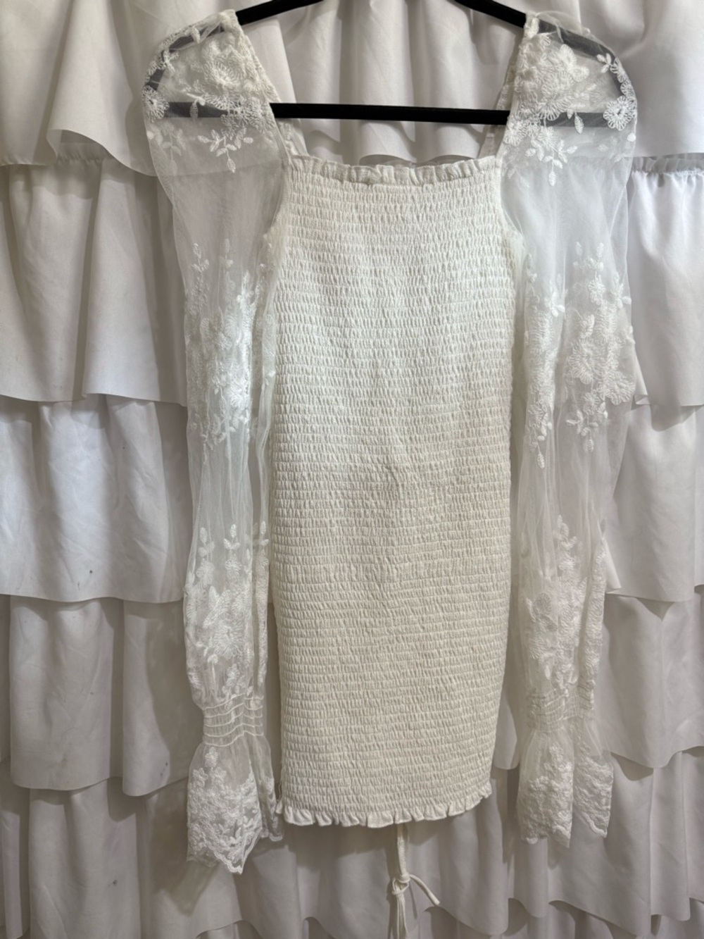 White Puff-Sleeve Ruched Mini Dress - Picture 8 of 10